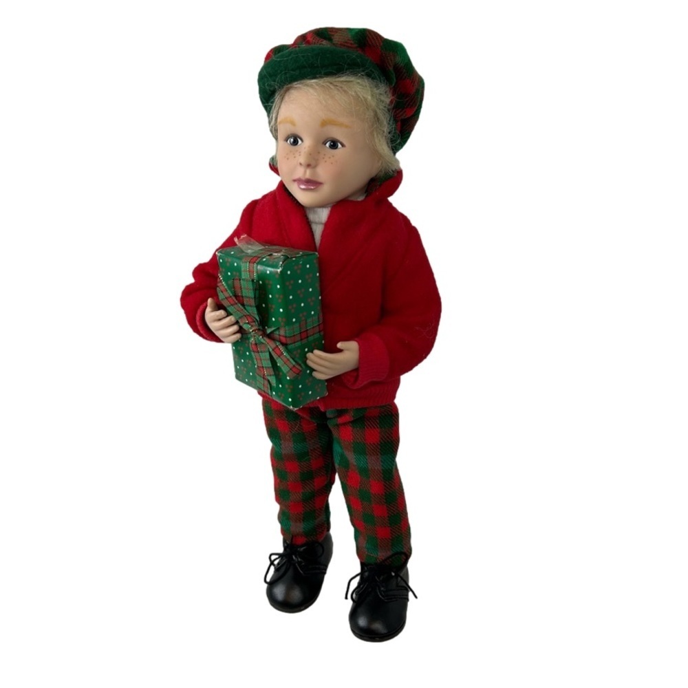 Vtg 90’s Christmas Doll Boy 14” Stands Alone Holiday Creations Tartan Hat Pants